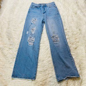 Catch Stitch Co Jeans Womens 25 Wide Leg Distressed Medium Wash High Rise Boho